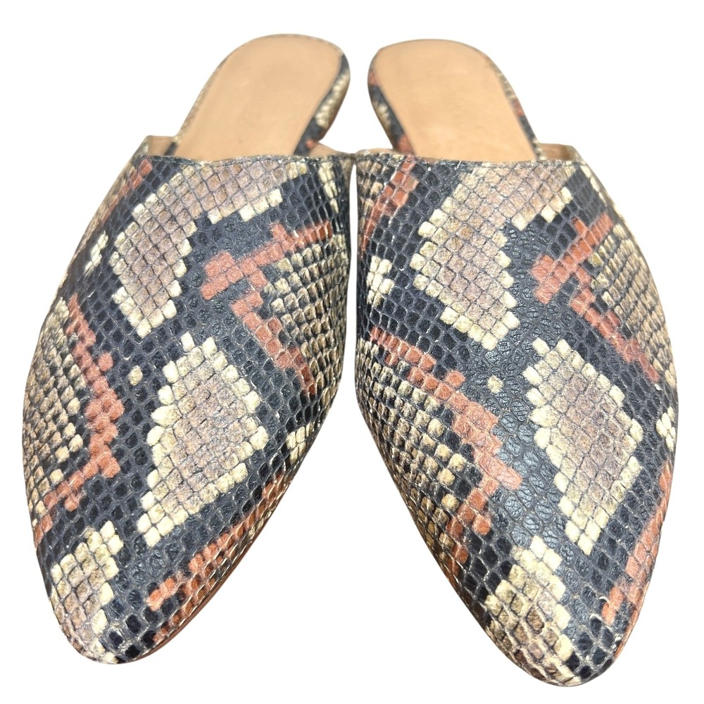 Madewell Snakeskin Mules Pointed Toe Flats Brown 9 Embossed Leather Slides
